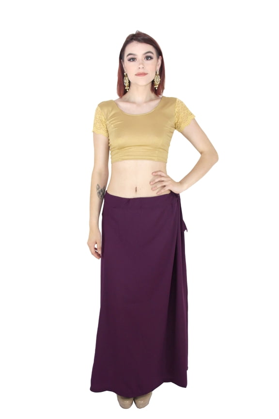 Sari Petticoat Stitched Indian Saree Petticoat Adjustable Waist Sari Skirt (Wine)