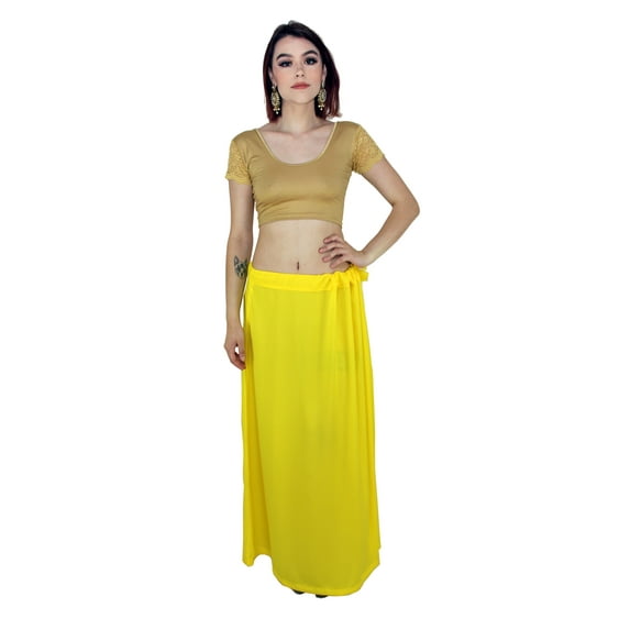 Sari Petticoat Stitched Indian Saree Petticoat Adjustable Waist Sari Skirt (Yellow)