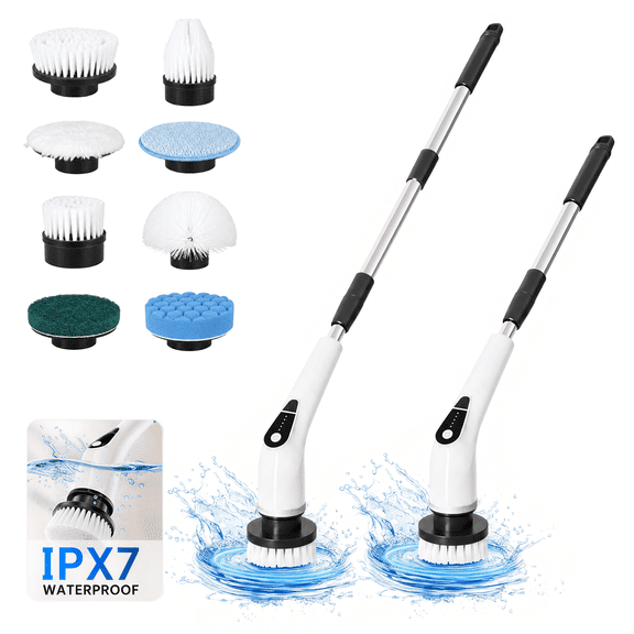 Saridi Electric Spin Scrubber, Cordless Power Scrubber 9 Heads Shower Cleaning Brush with Adjustable Handle for Bathroom Floor