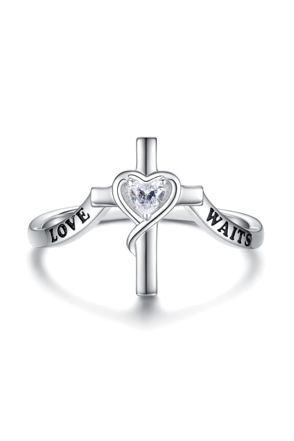 925 Sterling Silver True Love Waits Ring Purity Cross Rings Size 7 8 Jewelry Gifts for Daughter Women Lady girlfriend (6) C113