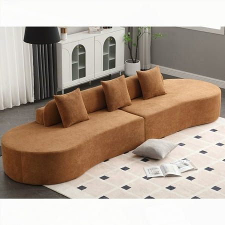 Modern Curved Sofa in Living Room, Terrycloth Fabric, 130.5*37*28''