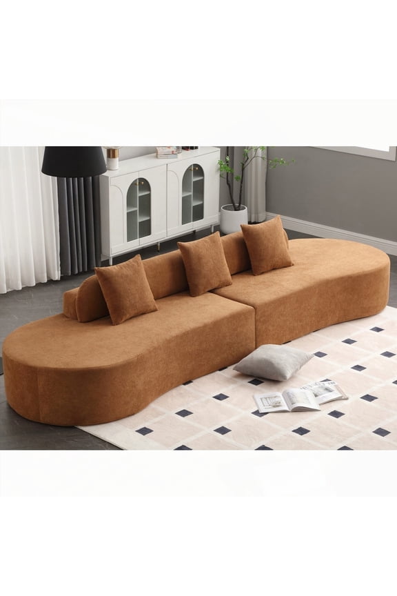 Modern Curved Sofa in Living Room, Terrycloth Fabric, 130.5*37*28''