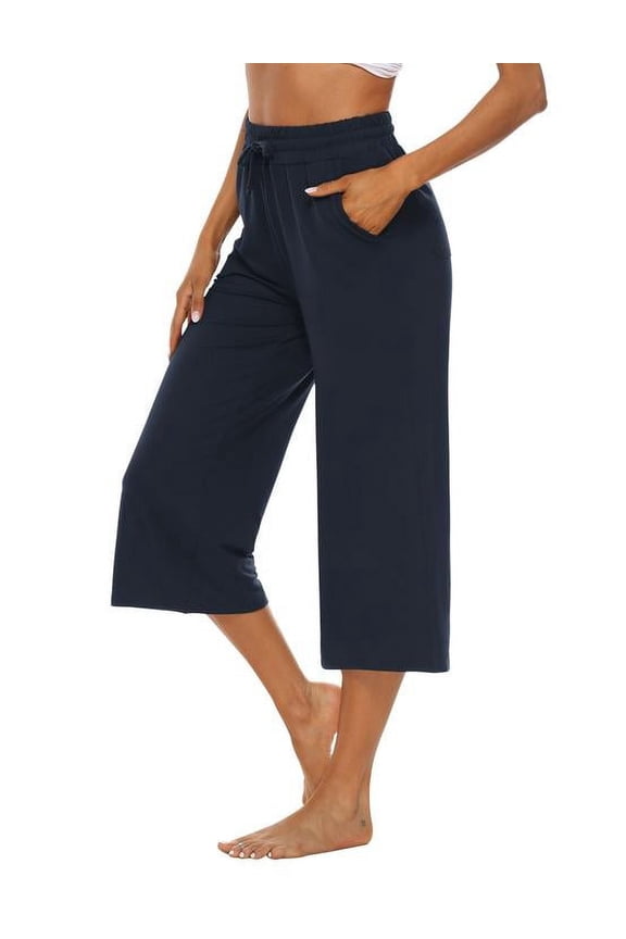 Capris for Women Comfy Drawstring Wide Leg Capri Pants with Pockets