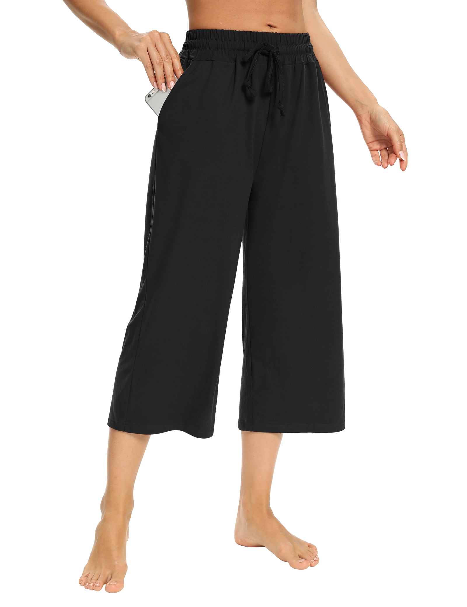 Sarin Mathews Womens Capri Pants Comfy Wide Leg Drawstring Sweatpants