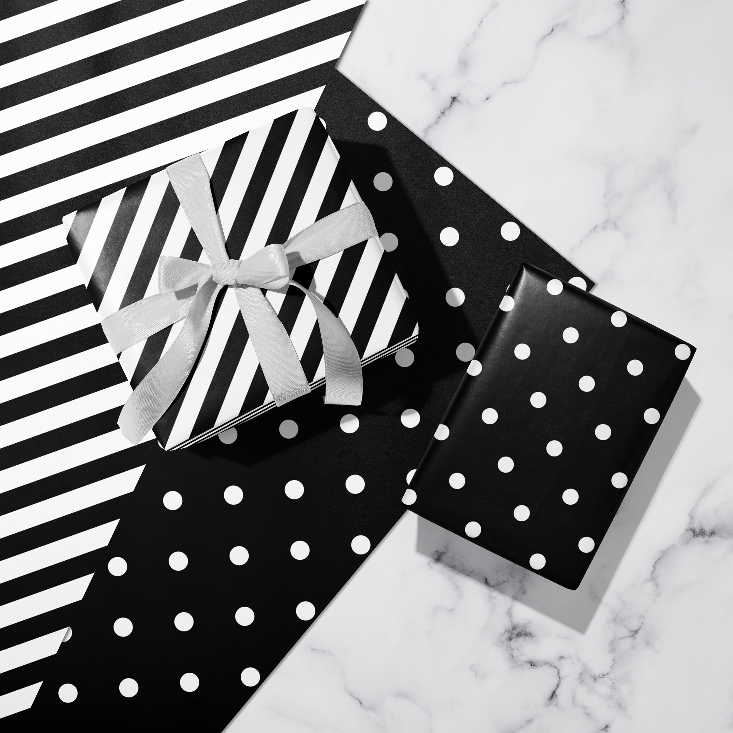 SaringSwoon Black Wrapping Paper - Gift Wrap With Stripes and Polka Dot ...
