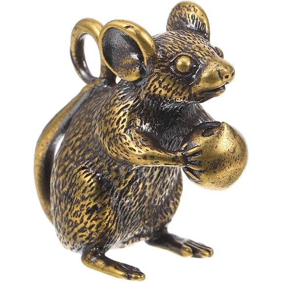 Sarini Fortune Mouse Statue Brass Lucky Rat Statue Chinese Feng Shui Rat Sculpture Collection Rich Wealth Amulet Home Charm Pendant for Prosperity and Good Luck