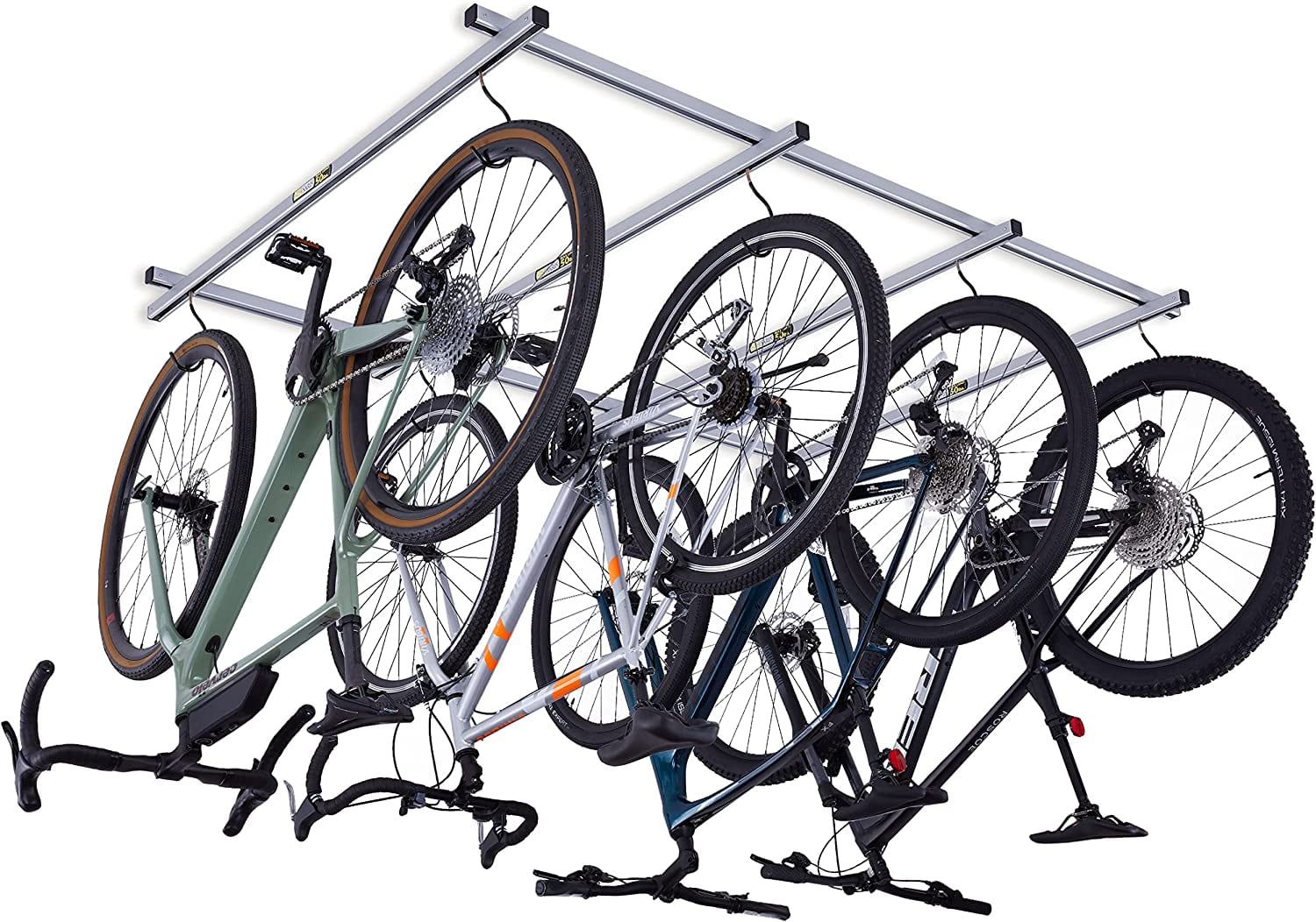Silver Steel Ceiling Mounted Bike Storage Rack for 4 Bikes