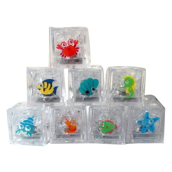 Sarkoyar 8Pcs Kids Bathing Luminous Ice Cubes Cute Animal Print Colorful LED Light Toys