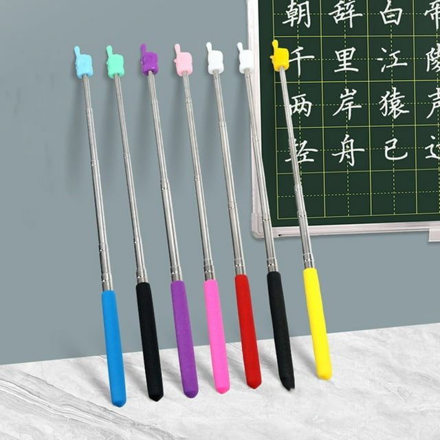 Sarkoyar Retractable Teacher Pointer Colored Non-slip Handle Finger Design Stainless Steel Telescopic Rod Guiding Multifunctional Long Teaching Pointer Whiteboard Pointer School Supplies