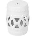 thumbnail image 1 of Sarlai Ceramic Garden Stool - 10.5" x 17" Outdoor Drum Stool, White Decorative Outdoor Stools, Coin Knotted Ring Design & Strong Glazed Material, Decorative Stools for Patio,Elegant Home Decor, 1 of 9