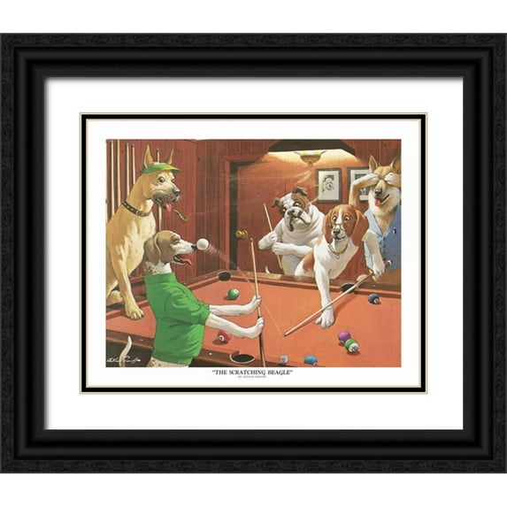 Sarnoff, Arthur 24x20 Black Ornate Wood Framed with Double Matting Museum Art Print Titled - The Scratching Beagle