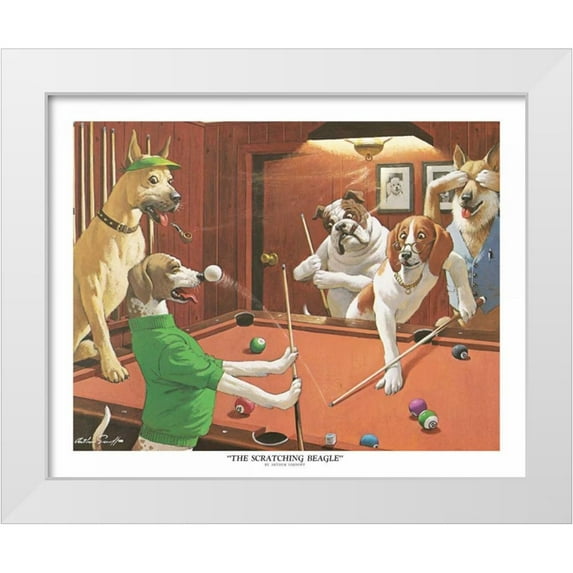 Sarnoff, Arthur 32x26 White Modern Wood Framed Museum Art Print Titled - The Scratching Beagle