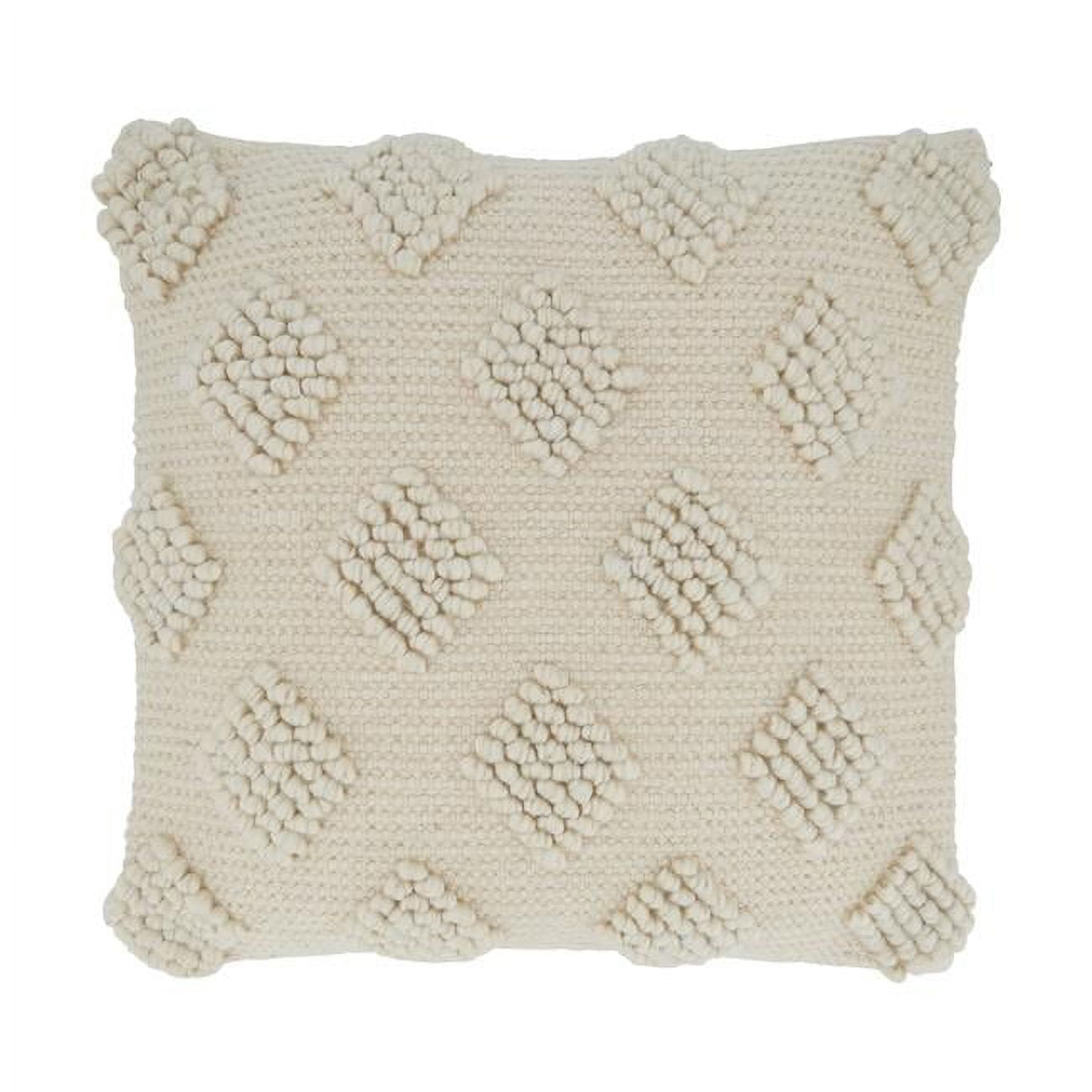 Ivory Pom Pom Diamond Square Throw Pillow with Down Filling