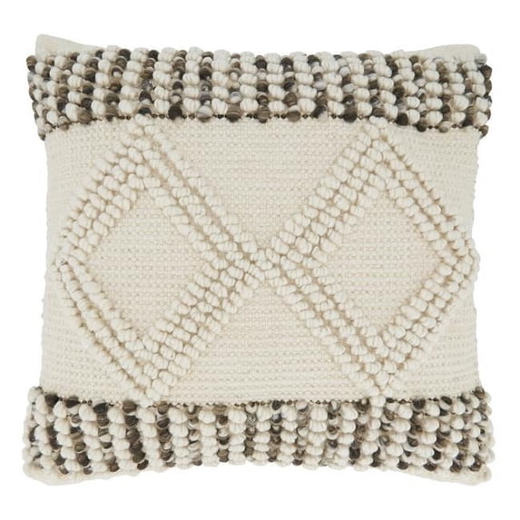 Saro 1637.I18SD 18 in. Woven Textured Down-Filled Square Throw Pillow with Diamond Design, Ivory