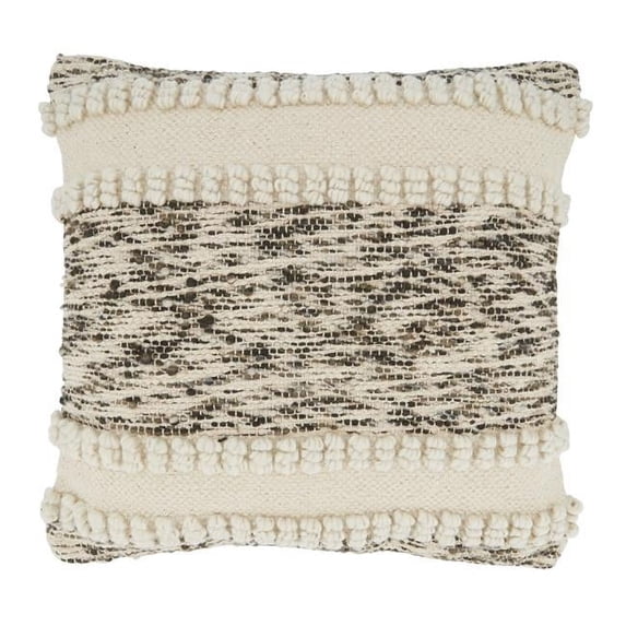 Saro 1677.I18SC 18 in. Woven Textured Square Throw Pillow Cover, Ivory
