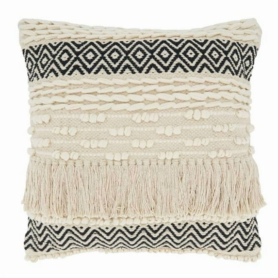 Saro 2904.N18SD 18 in. Multi-Textured Moroccan Design Square Throw Pillow with Down Filling, Natural