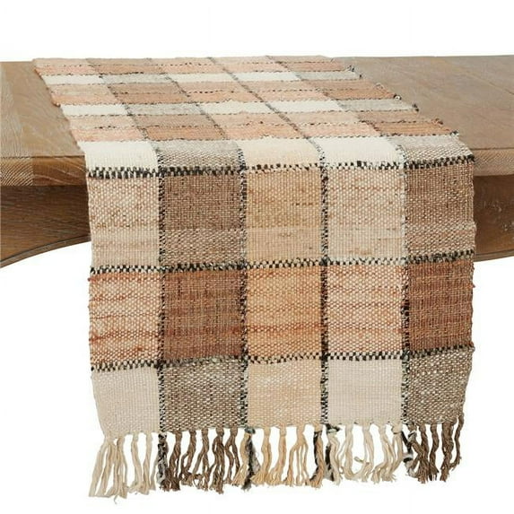 Saro 3023.N1672B 16 x 72 in. Checkered Design Oblong Table Runner, Natural