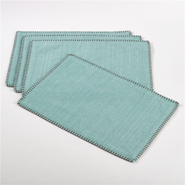 Aqua Cotton Whip Stitched Design Rectangular Placemats, Set of 4