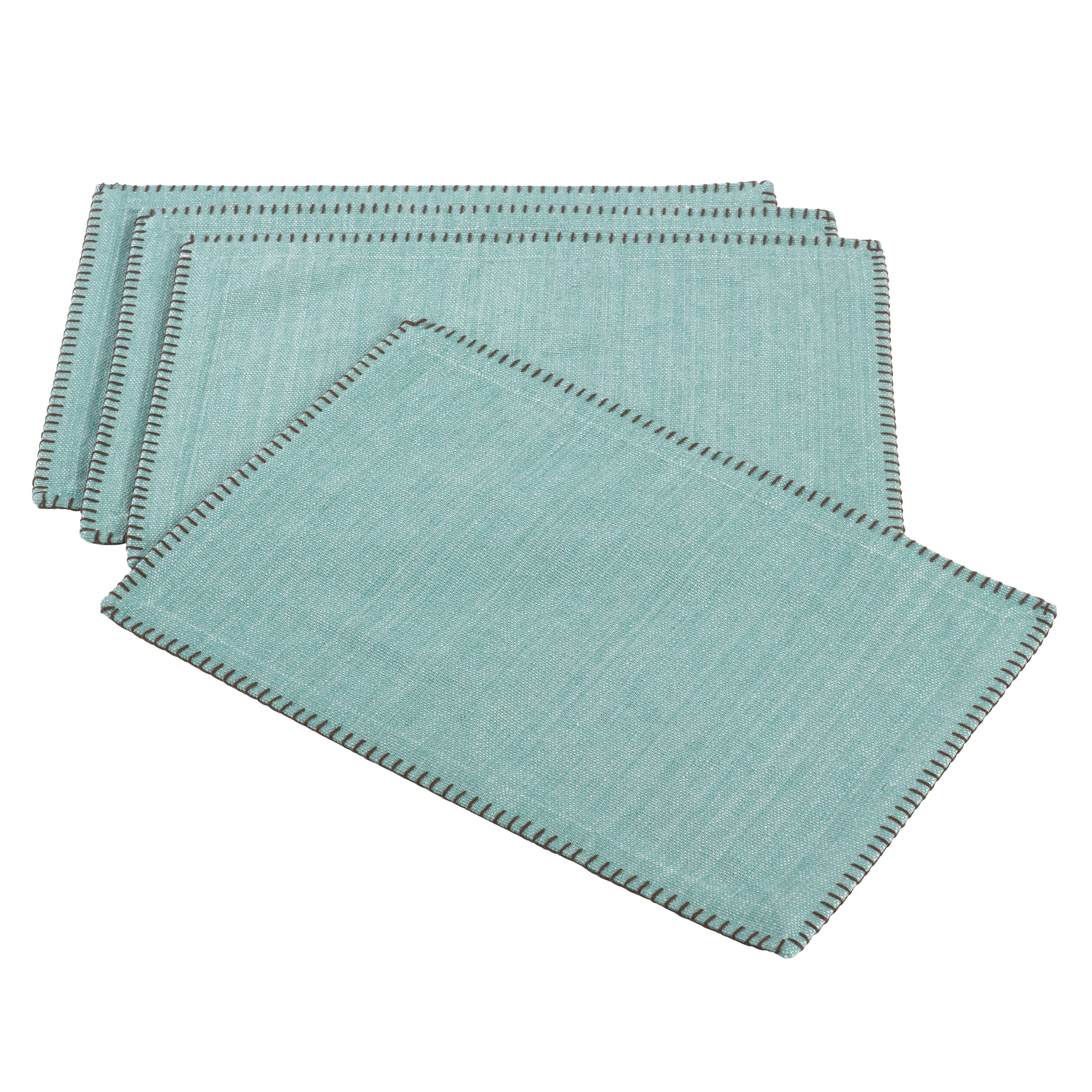 Aqua Cotton Whip Stitched Design Rectangular Placemats, Set of 4