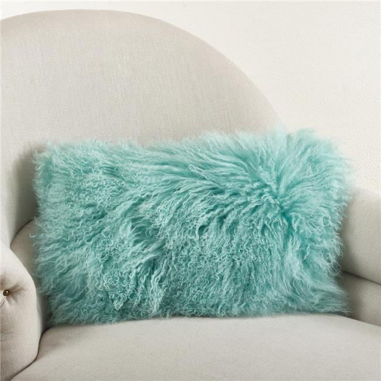Mint Wool Mongolian Lamb Fur Rectangular Throw Pillow