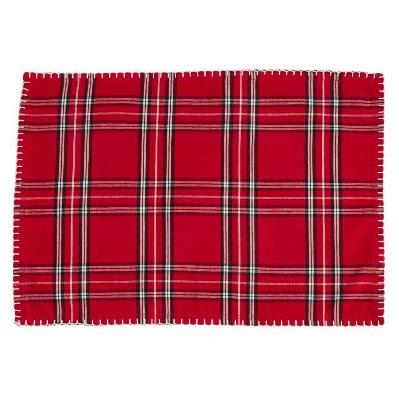 Red Plaid Cotton Whipstitch Placemats Set of 4