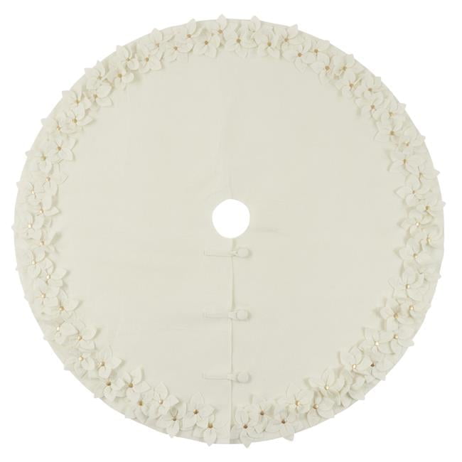 White Felt Floral Design Christmas Tree Skirt, 53 Inches