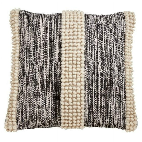 Saro Lifestyle 1268.BK22SP 22 in. Pom Pom Stripe Square Poly Filled Pillow, Black