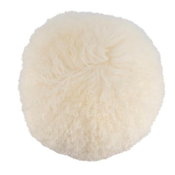 Saro Lifestyle  13 in. 100 Percent Wool Mongolian Lamb Fur Throw Pillow with Poly Filling, Ivory