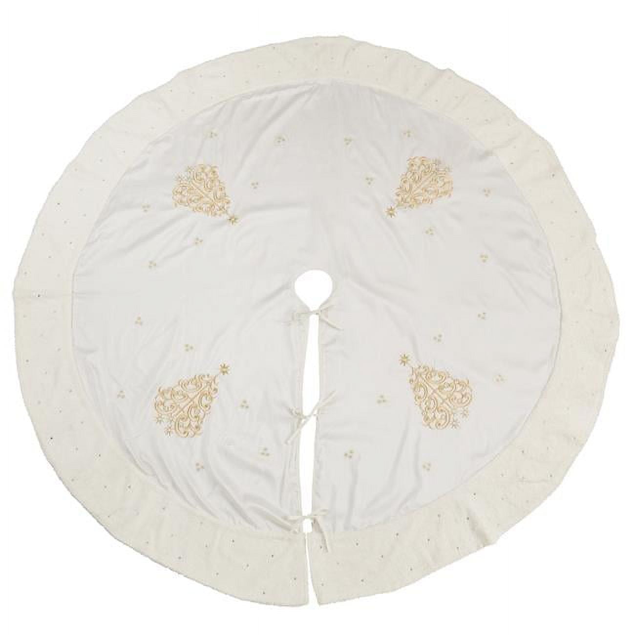Gold Embroidered Holiday Tree Skirt, 84-Inch Round