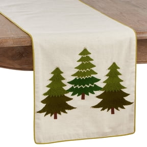 Saro Lifestyle Embroidered Christmas Tree Holiday Table Runner Green