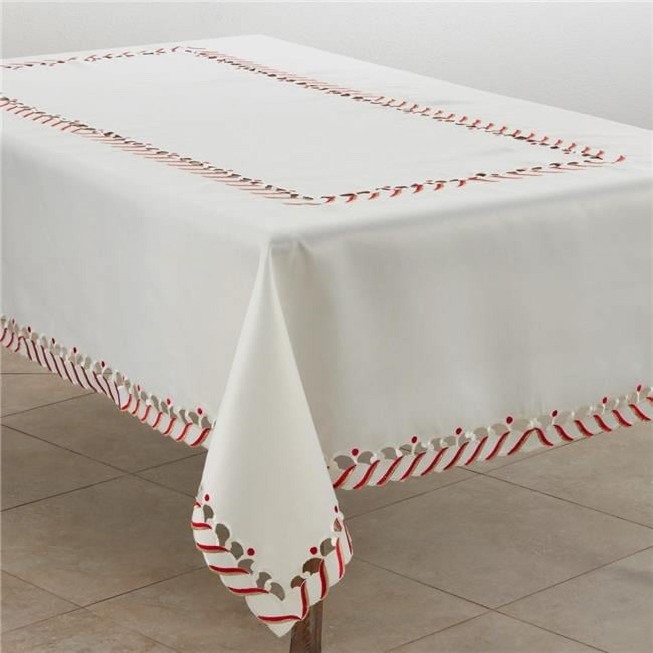 Ivory Candy Cane Border Christmas Tablecloth, 65" x 84"
