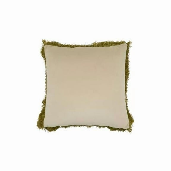 Saro Lifestyle 2401.CQ18SP 18 in. Velvet Fringe Poly Filled Square Throw Pillow, Cream