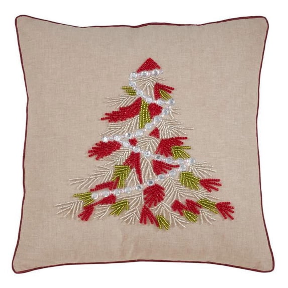 Saro Lifestyle 1912.R18SP 18 x 18 in. Poly Filled Beaded Christmas Tree Throw Pillow, Rust