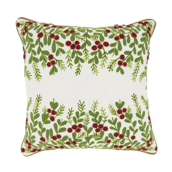 Saro Lifestyle 20 in. Red Berry Poly Filled Square Throw Pillow, Green