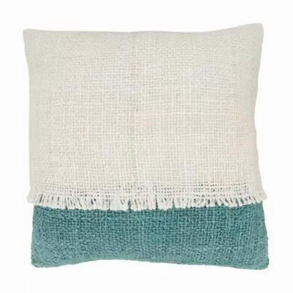 Saro Lifestyle 3511.A20SP 20 in. Two-Tone Fringe Poly Filled Square Throw Pillow, Aqua