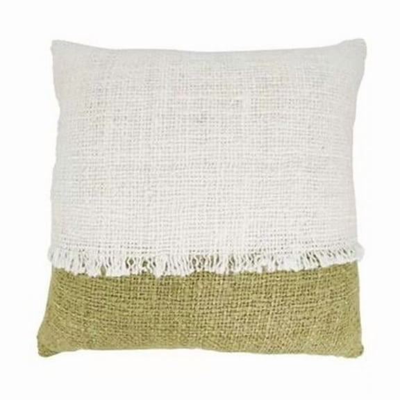 Saro Lifestyle 3511.OL20SP 20 in. Two-Tone Fringe Poly Filled Square Throw Pillow, Olive