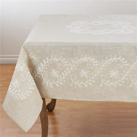 Saro Lifestyle 2053.N67S 16 x 68 in. Embroidered Floral Tablecloth, Natural