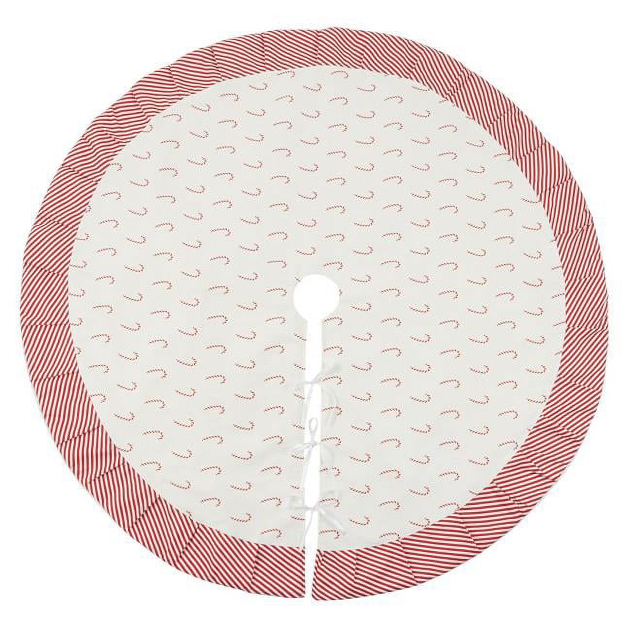 Festive White and Red Candy Cane Christmas Tree Skirt