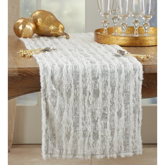 Saro Lifestyle 2323.S1690B 16 x 90 in. Faux Fur with Brushed Metallic Foil Print Runner, Silver