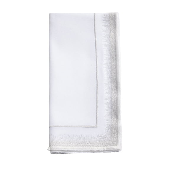 Saro Lifestyle 2941.S20S 20 x 20 in. Silver Elegant Embroidery Detail Napkin, White - Set of 4