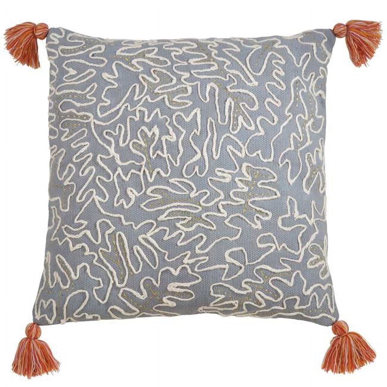 Blue and White Cotton Tasseled Square Pillow