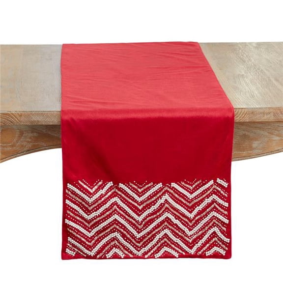 Saro Lifestyle 3533.R1672B 16 x 72 in. Velvet Beaded Chevron Oblong Table Runner, Red