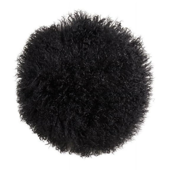 Saro Lifestyle 3564.BK16R 16 in. Mongolian Lamb Fur Throw Round Pillow with Poly Filling, Black