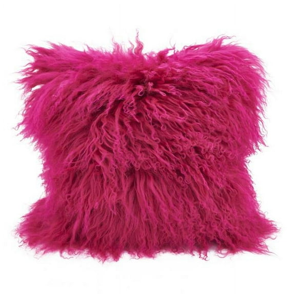 Saro Lifestyle 3564.FU16S 16 in. Wool Mongolian Lamb Fur Throw Pillow, Fuchsia