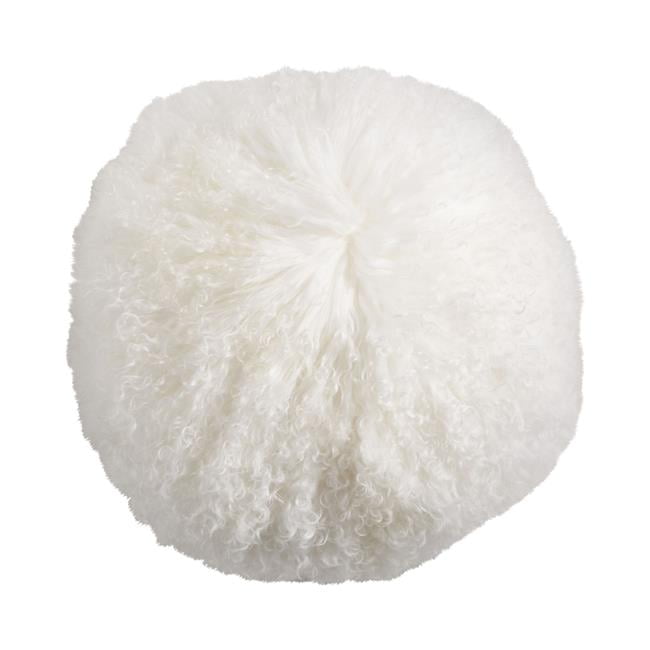 Saro Lifestyle 16 in. Mongolian Lamb Fur Throw Round Pillow with Poly  Filling, Ivory