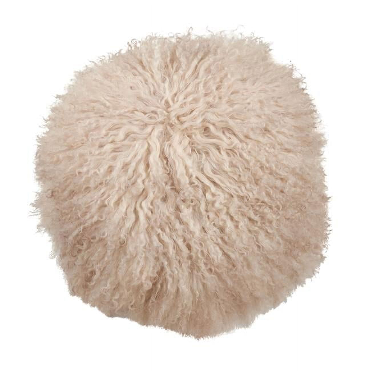 Beige Mongolian Lamb Fur 16'' Wool Throw Pillow