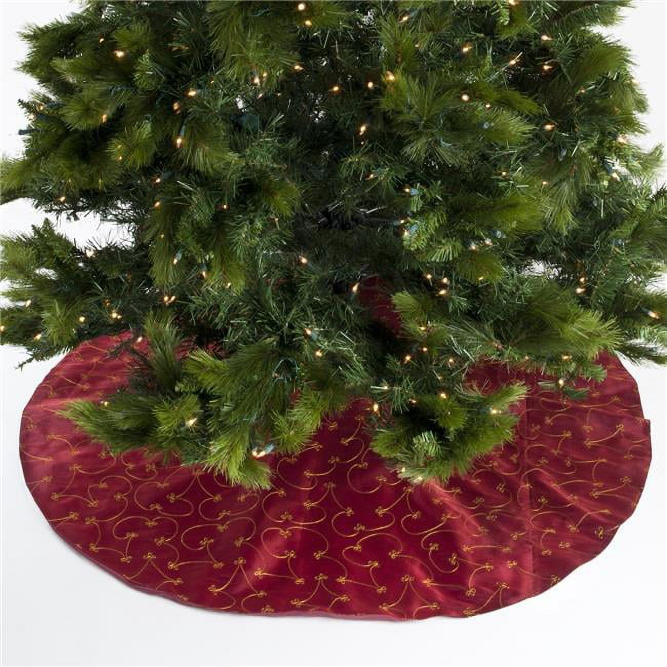 Burgundy Embroidered Polyester Christmas Tree Skirt, 52 Inches