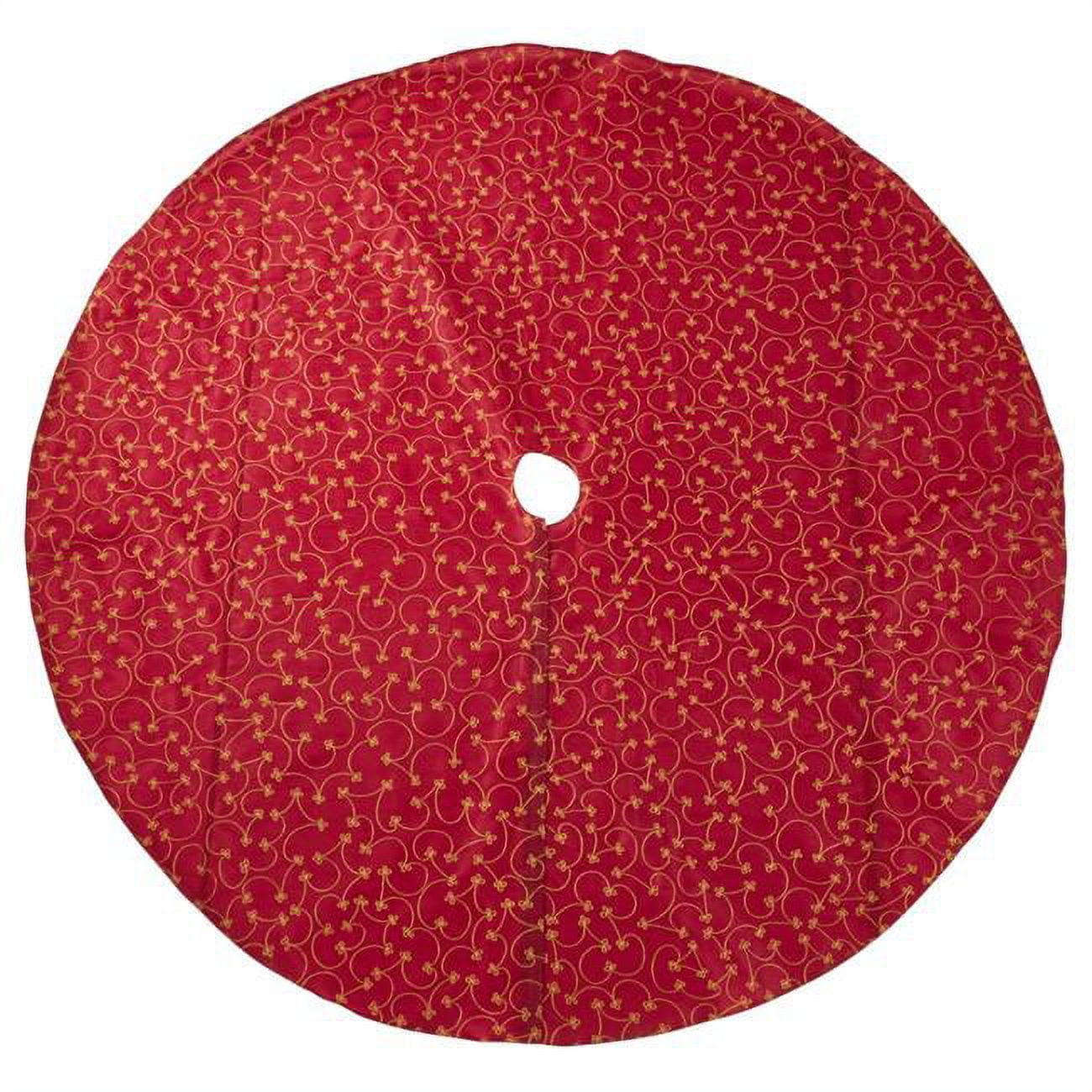 Burgundy and Gold Embroidered Christmas Tree Skirt, 70" Round