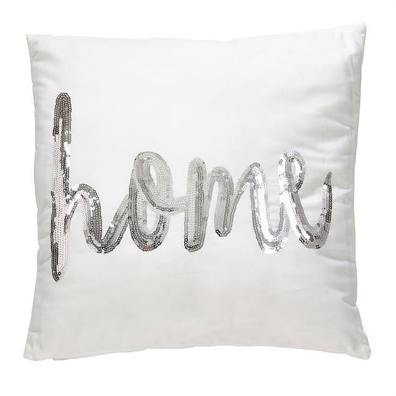 Saro Lifestyle 454.S18S 18 in. Square Metallic Sequin Home Script Poly Filled Throw Pillow, Silver