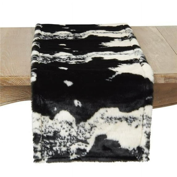 Saro Lifestyle 471.BK16120B 16 x 120 in. Faux Fur Table Runner with Cow Hide Design, Black